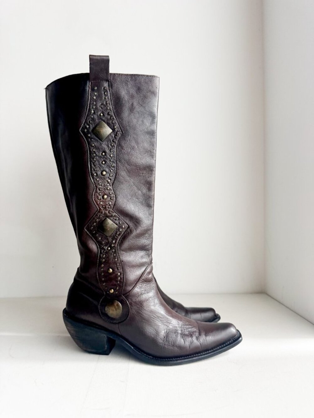 Vintage Le Chateau Brown Leather Cowboy Boots 11